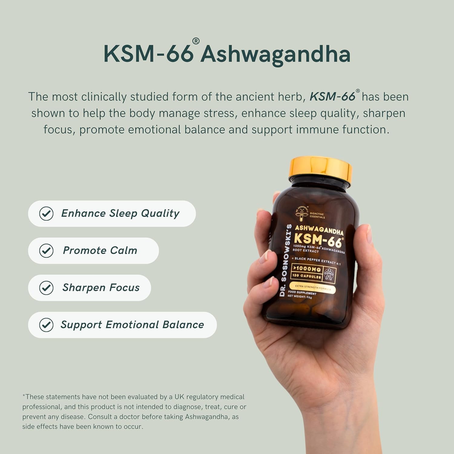 Premium BioActive KSM-66 Ashwagandha Capsules | 1050mg with Black Pepper Extract | Extra Strength Formula | 120 Capsules