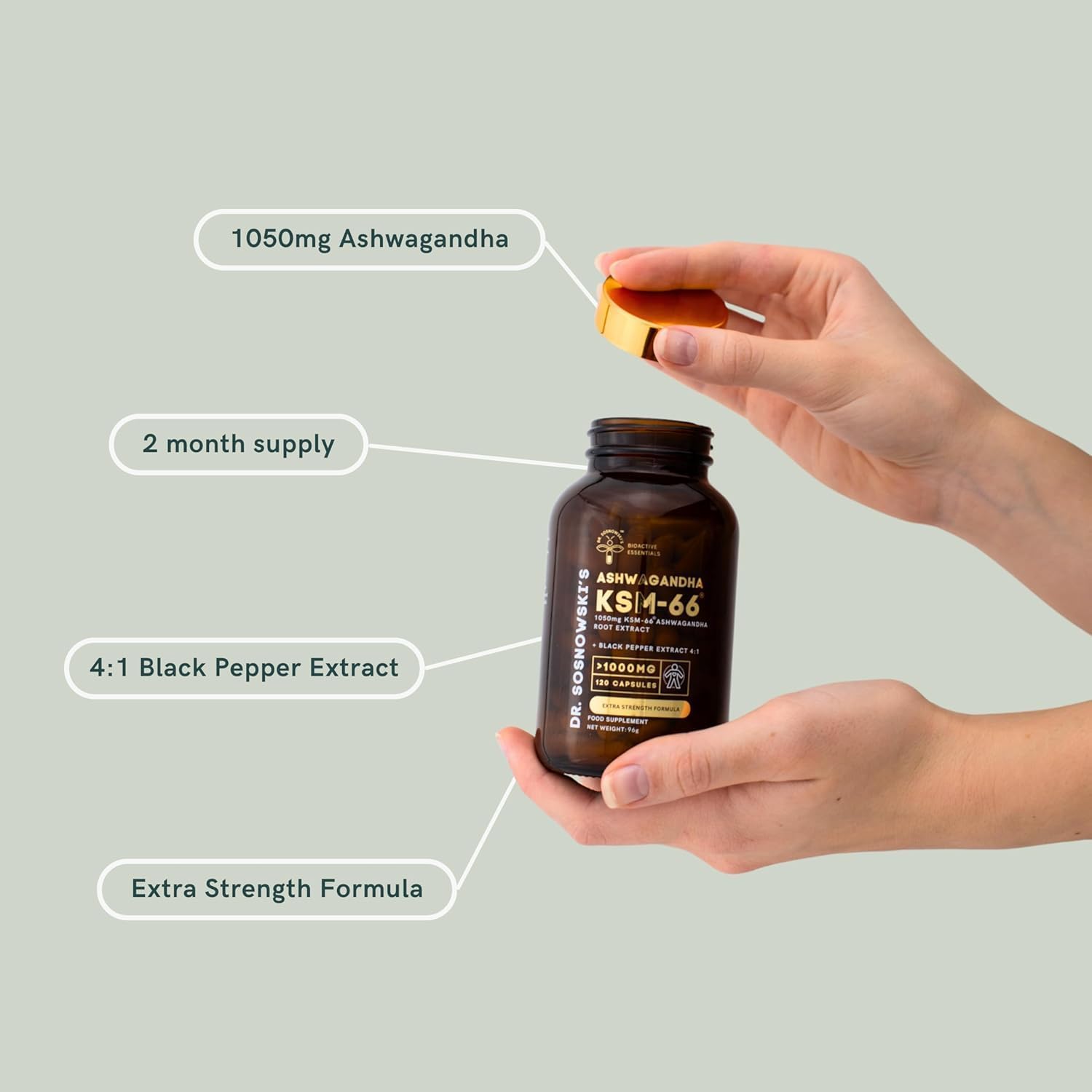 Premium BioActive KSM-66 Ashwagandha Capsules | 1050mg with Black Pepper Extract | Extra Strength Formula | 120 Capsules