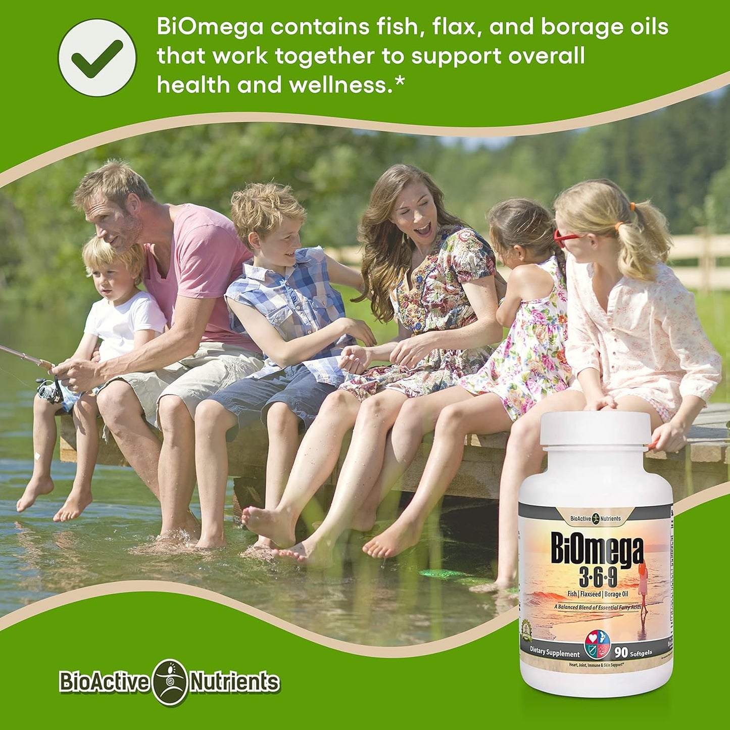 Premium BioActive Nutrients BiOmega 3-6-9 Softgels for Men & Women - Omega 3 6 9 Complex - 1200mg, 90 Softgels - Fish, Flaxseed, Borage Oil Blend