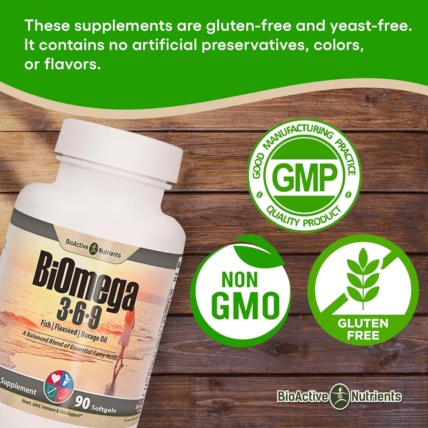 Premium BioActive Nutrients BiOmega 3-6-9 Softgels for Men & Women - Omega 3 6 9 Complex - 1200mg, 90 Softgels - Fish, Flaxseed, Borage Oil Blend