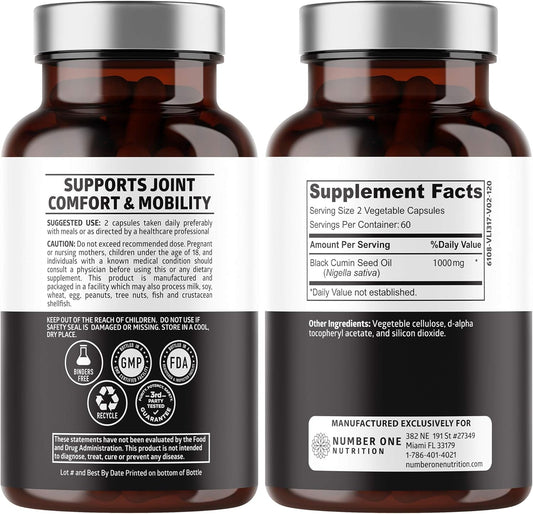 Premium Black Seed Oil Capsules - Max Strength (1000mg) Cold-Pressed Nigella Sativa for Digestion, Immune System, Joint Comfort - 120 Count