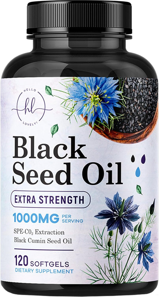 Premium Black Seed Oil Capsules 1000mg - Immune & Skin Support, Non-GMO & Vegan - 120 Softgels