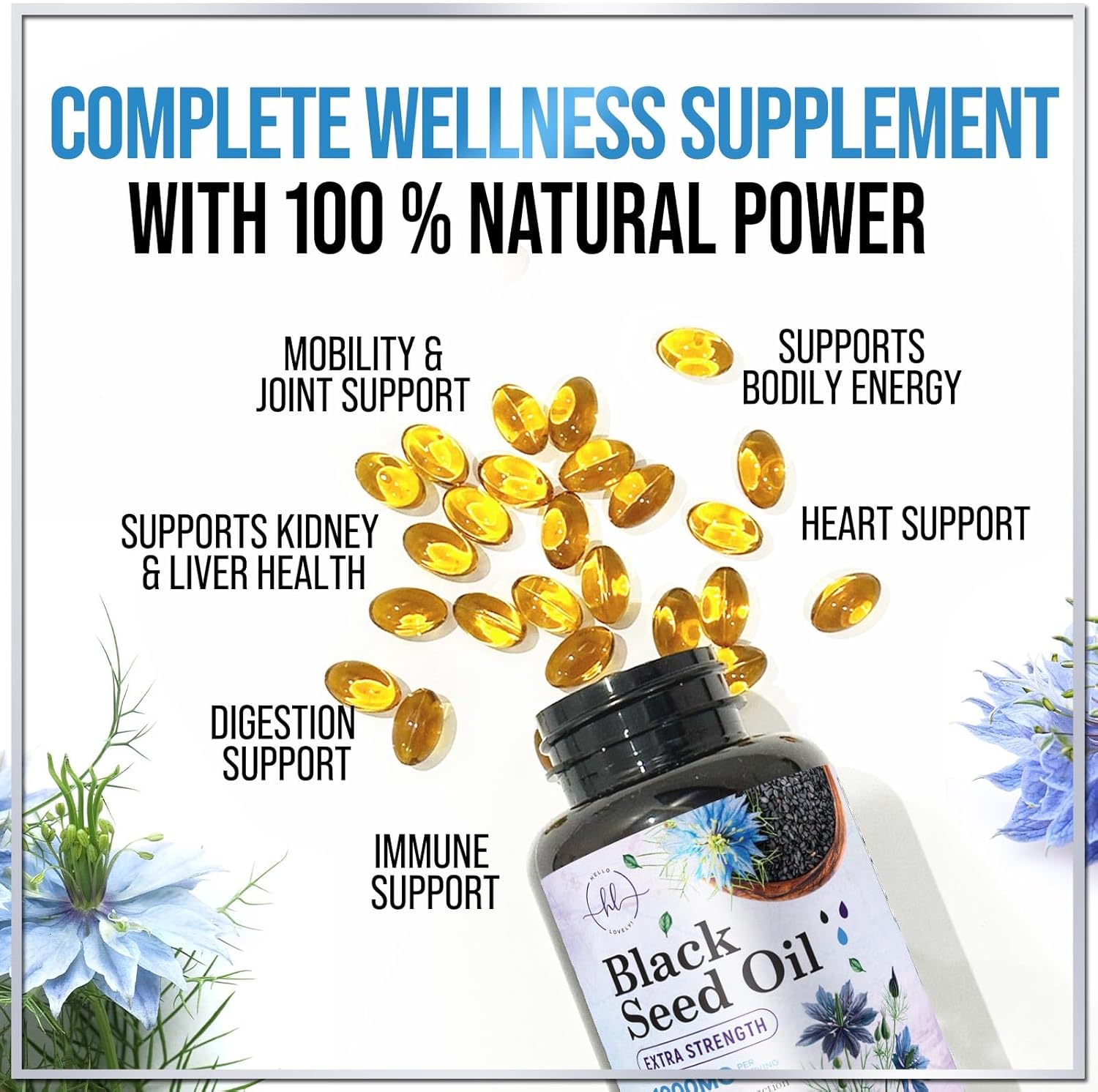 Premium Black Seed Oil Capsules 1000mg - Immune & Skin Support, Non-GMO & Vegan - 120 Softgels