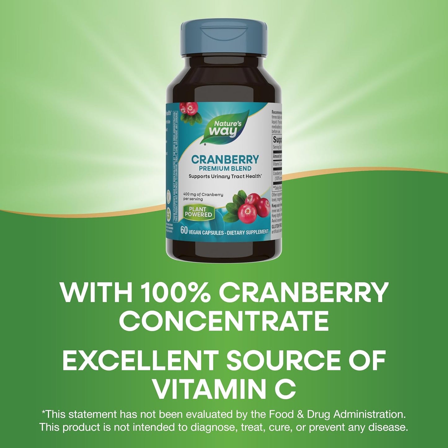 Premium Blend Cranberry Capsules for Urinary Tract Health Support - 100% Concentrate, 400mg, 60ct
