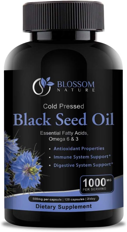 Premium Blossom Nature Black Seed Oil Capsules 1000mg - Cold Pressed Nigella Sativa Oil Pills - 120 Cap - 2 Month Supply