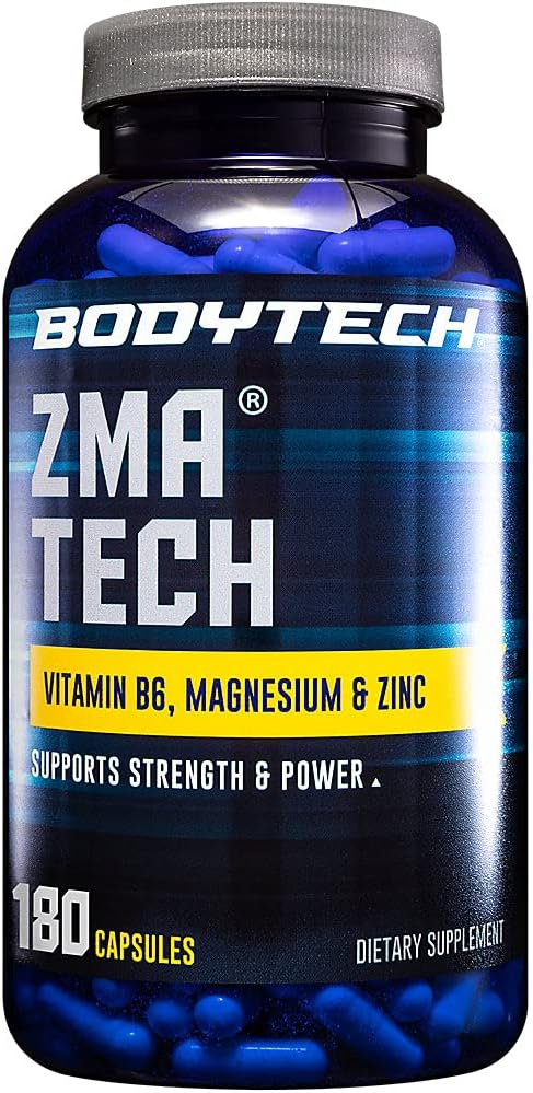 Premium BodyTech ZMA: Zinc, Magnesium, Vitamin B6 Muscle Recovery & Sleep Support (180 Capsules)