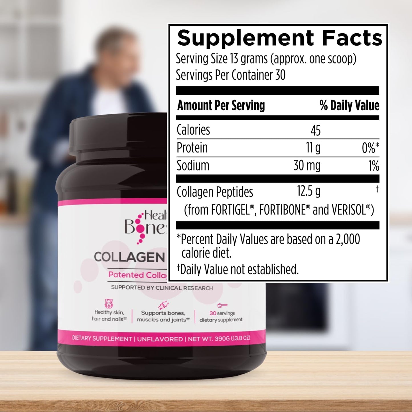 Premium Bone Health Collagen Peptides with Fortigel & Verisol for Joints, Skin, Hair, Nails - 30 Servings