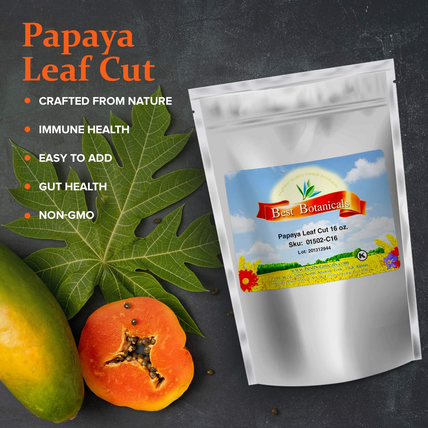 Premium Botanicals Papaya Leaf Cut - 16 oz - Highest Quality Leaves for Tea and Natural Remedies