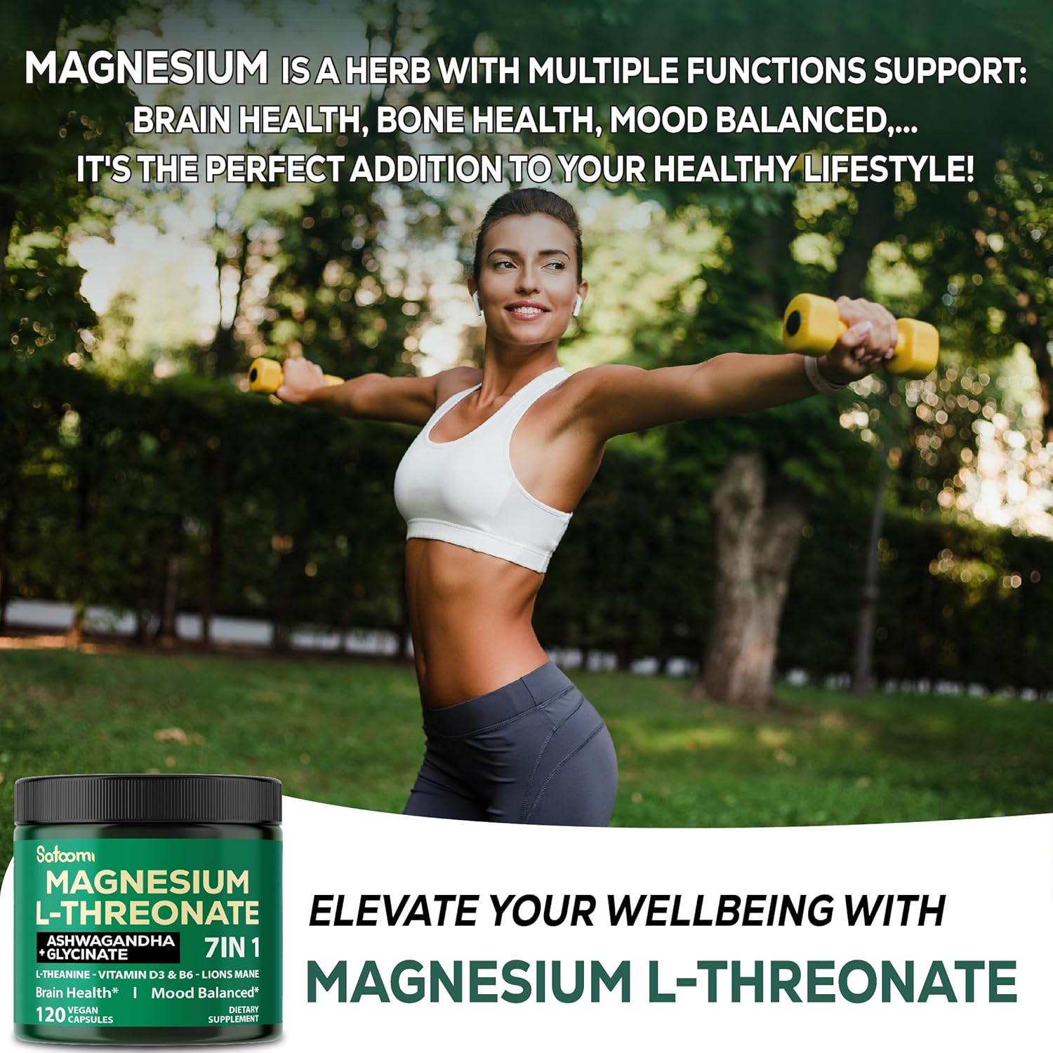 Premium Brain Health Supplement with Magnesium L-Threonate, Ashwagandha, Lions Mane, and More - 120 Capsules for Memory and Cognitive Function