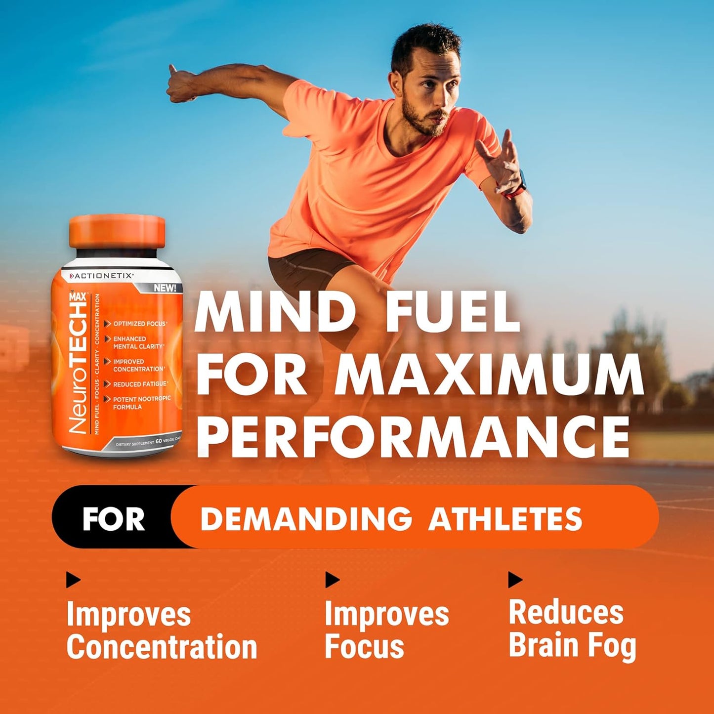 Premium Caffeine-Free Brain Supplements for Memory, Focus & Athletic Performance - NeuroTech MAX Formula with DMAE, Bacopa & Huperzine