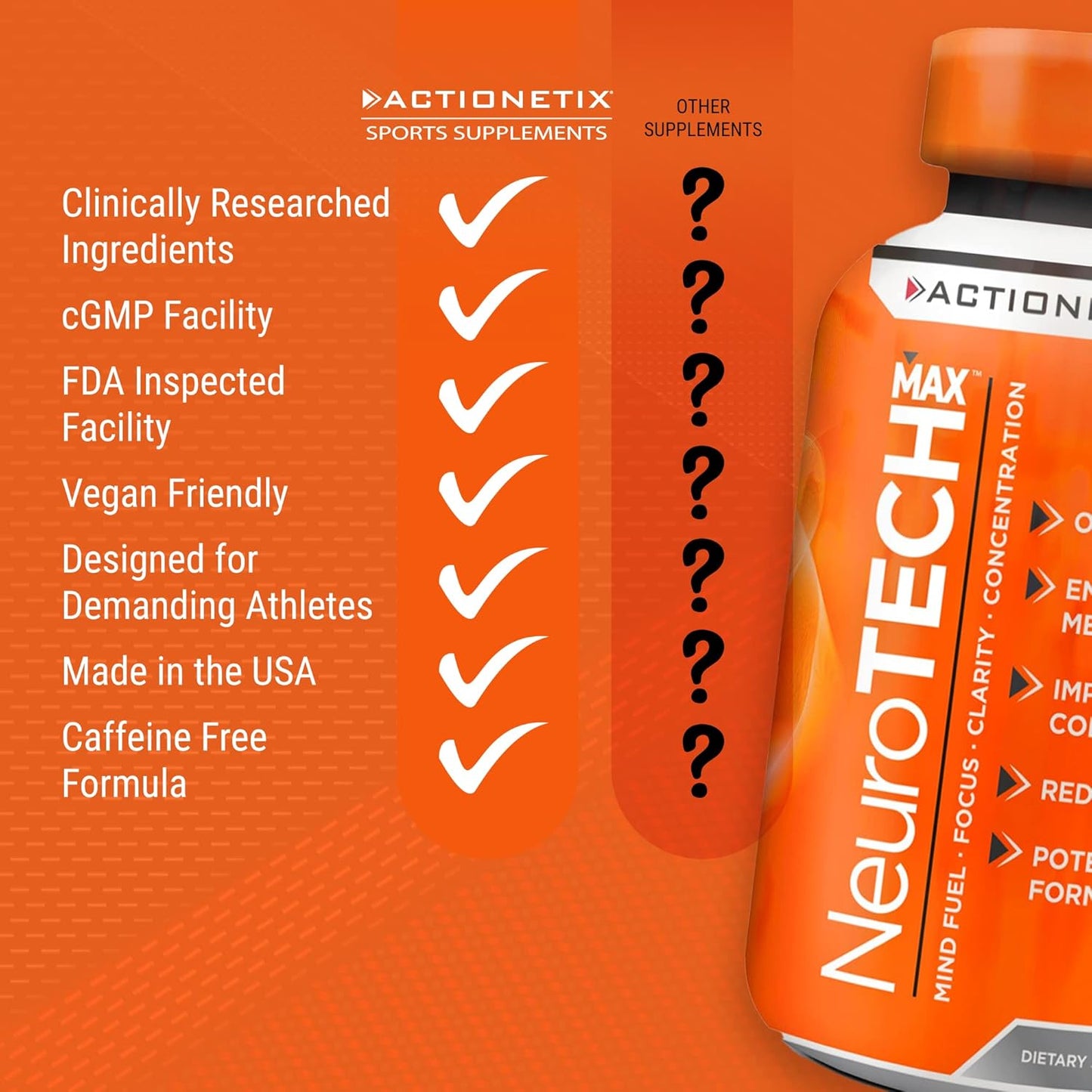 Premium Caffeine-Free Brain Supplements for Memory, Focus & Athletic Performance - NeuroTech MAX Formula with DMAE, Bacopa & Huperzine