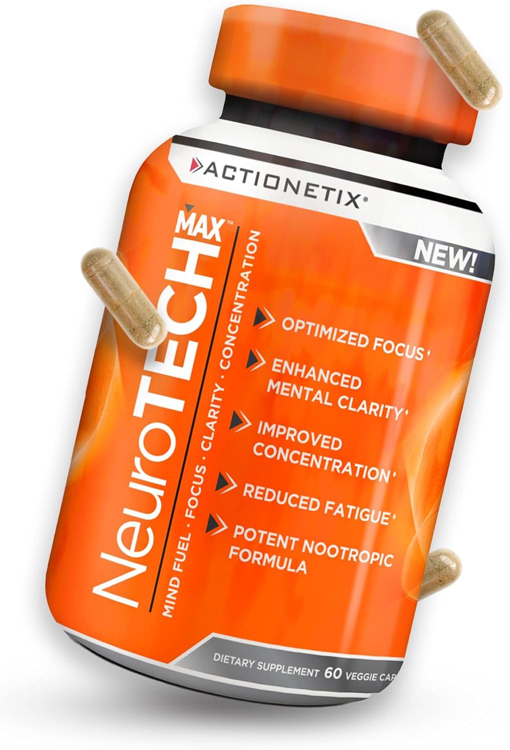 Premium Caffeine-Free Brain Supplements for Memory, Focus & Athletic Performance - NeuroTech MAX Formula with DMAE, Bacopa & Huperzine