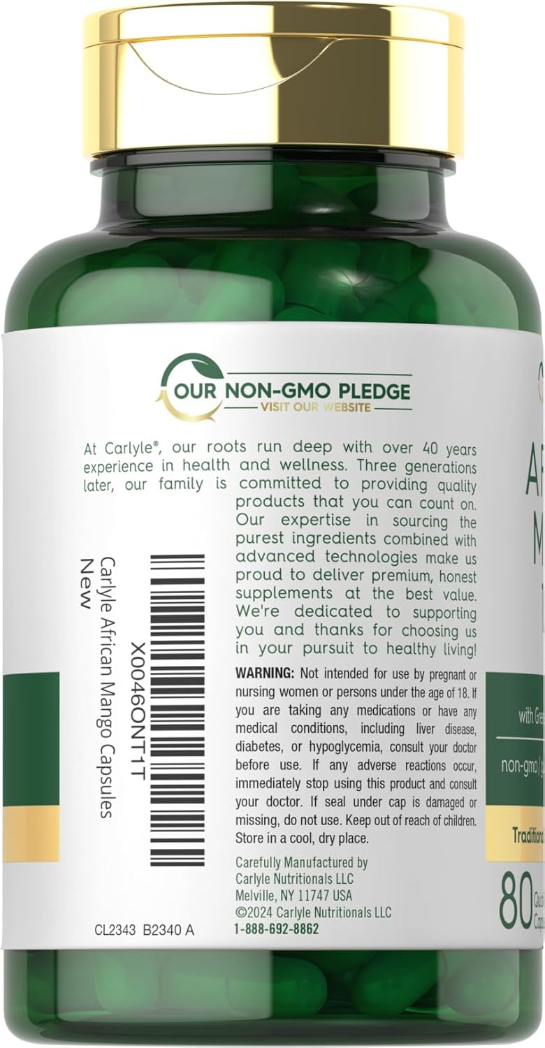 Premium Carlyle African Mango Supplement 1220mg | 80 Capsules | Enhanced with Green Tea Extract | Non-GMO, Gluten Free