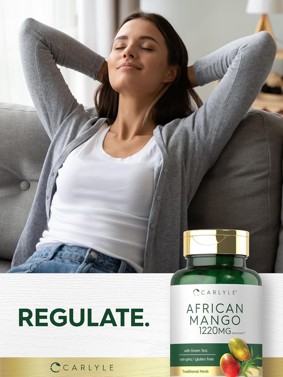 Premium Carlyle African Mango Supplement 1220mg | 80 Capsules | Enhanced with Green Tea Extract | Non-GMO, Gluten Free