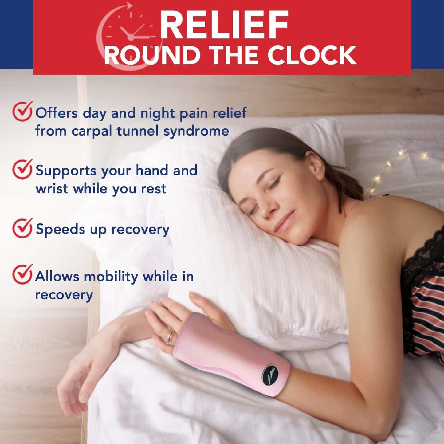 Premium Carpal Tunnel Night Wrist Brace by Dr. Arthritis - Adjustable Support with Comfort Padding (Pink)