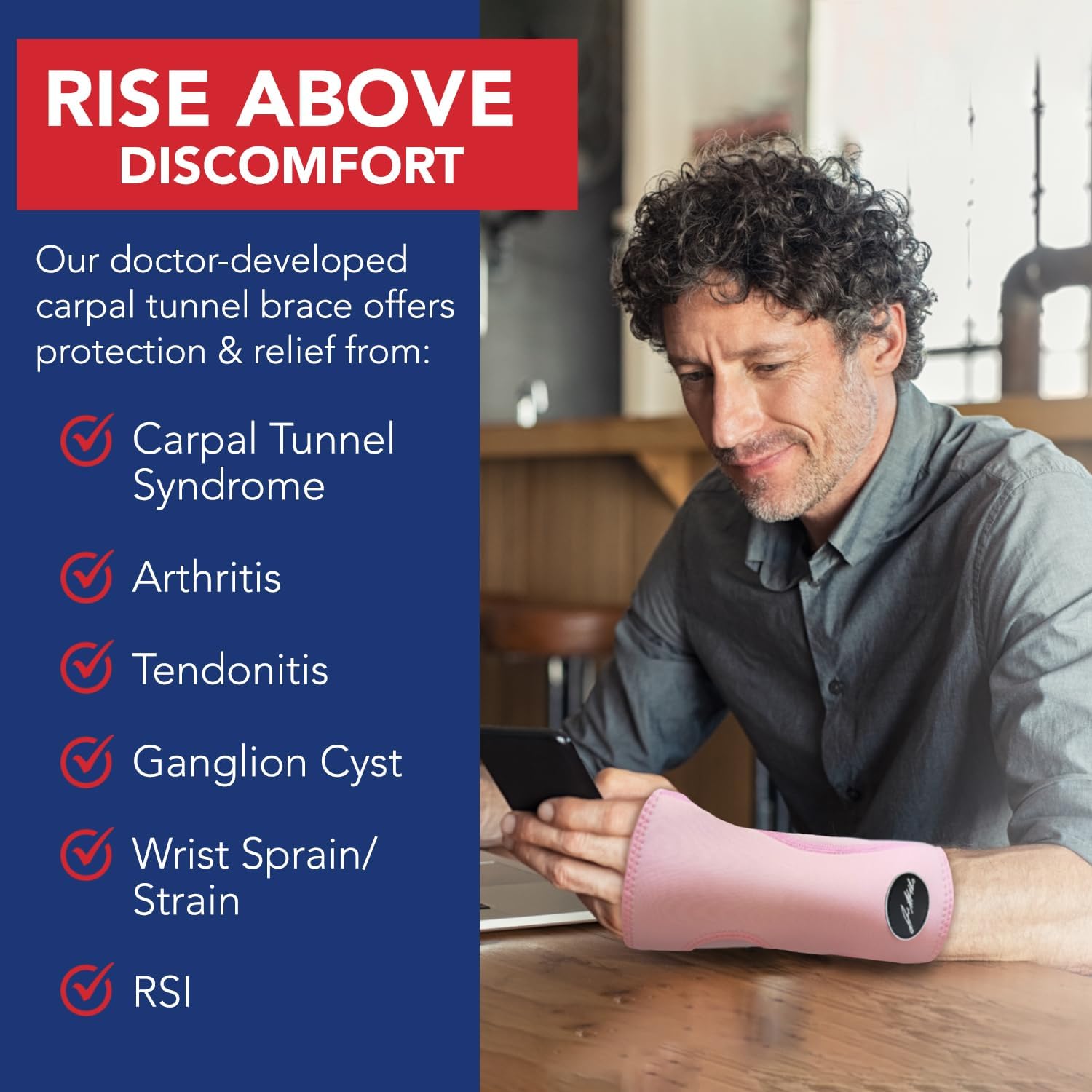 Premium Carpal Tunnel Night Wrist Brace by Dr. Arthritis - Adjustable Support with Comfort Padding (Pink)