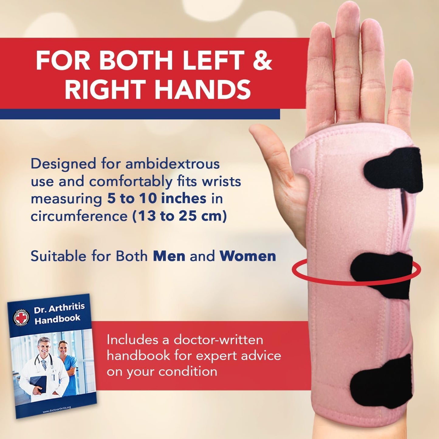 Premium Carpal Tunnel Night Wrist Brace by Dr. Arthritis - Adjustable Support with Comfort Padding (Pink)