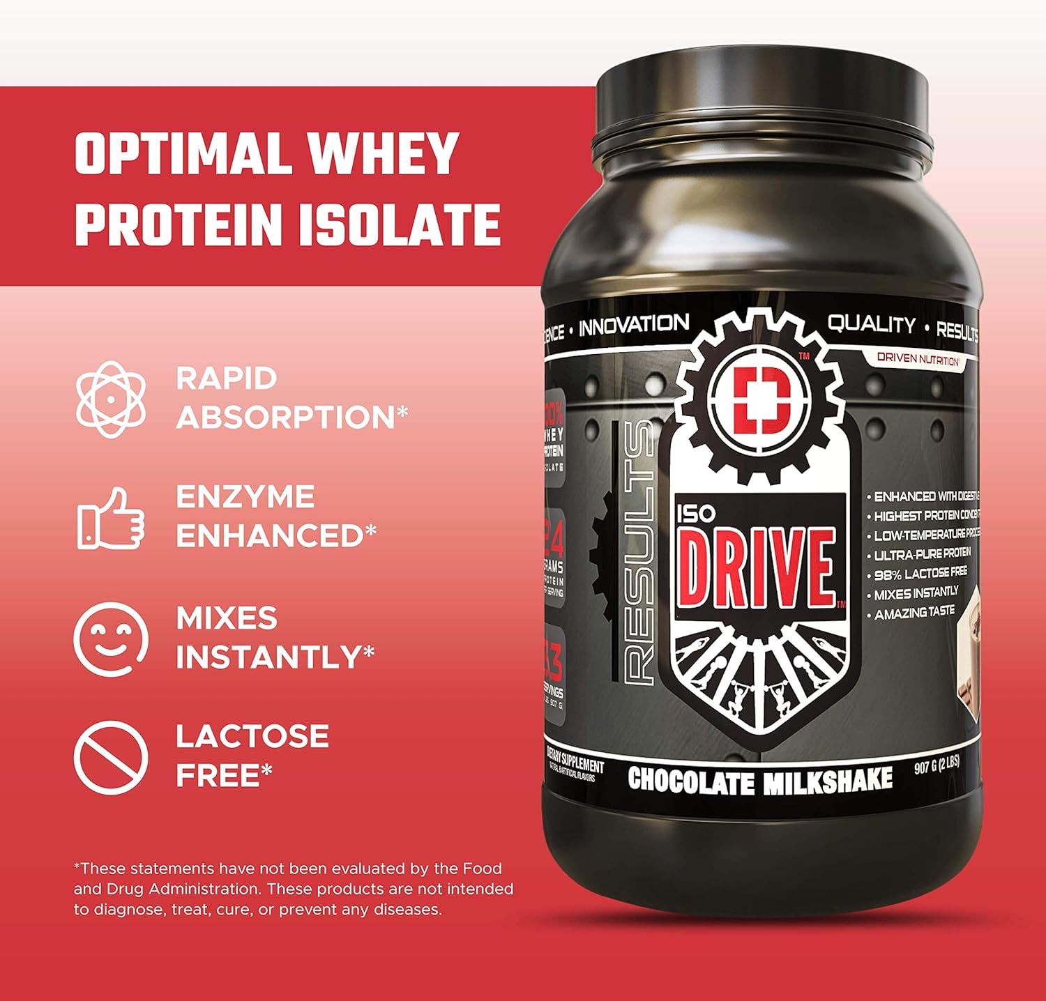 Premium Chocolate Milkshake Flavored Driven Nutrition ISODRIVE Whey Isolate - 2 Pound Pack