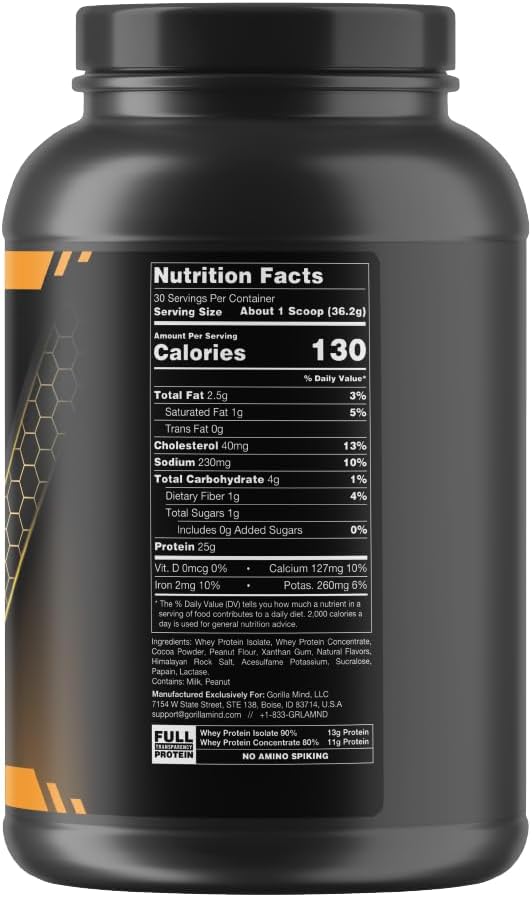 Premium Chocolate Peanut Butter Gorilla Mind Protein Powder - 25g Whey Isolate & Concentrate for Muscle Recovery (30 Servings) - BoostGo Australia
