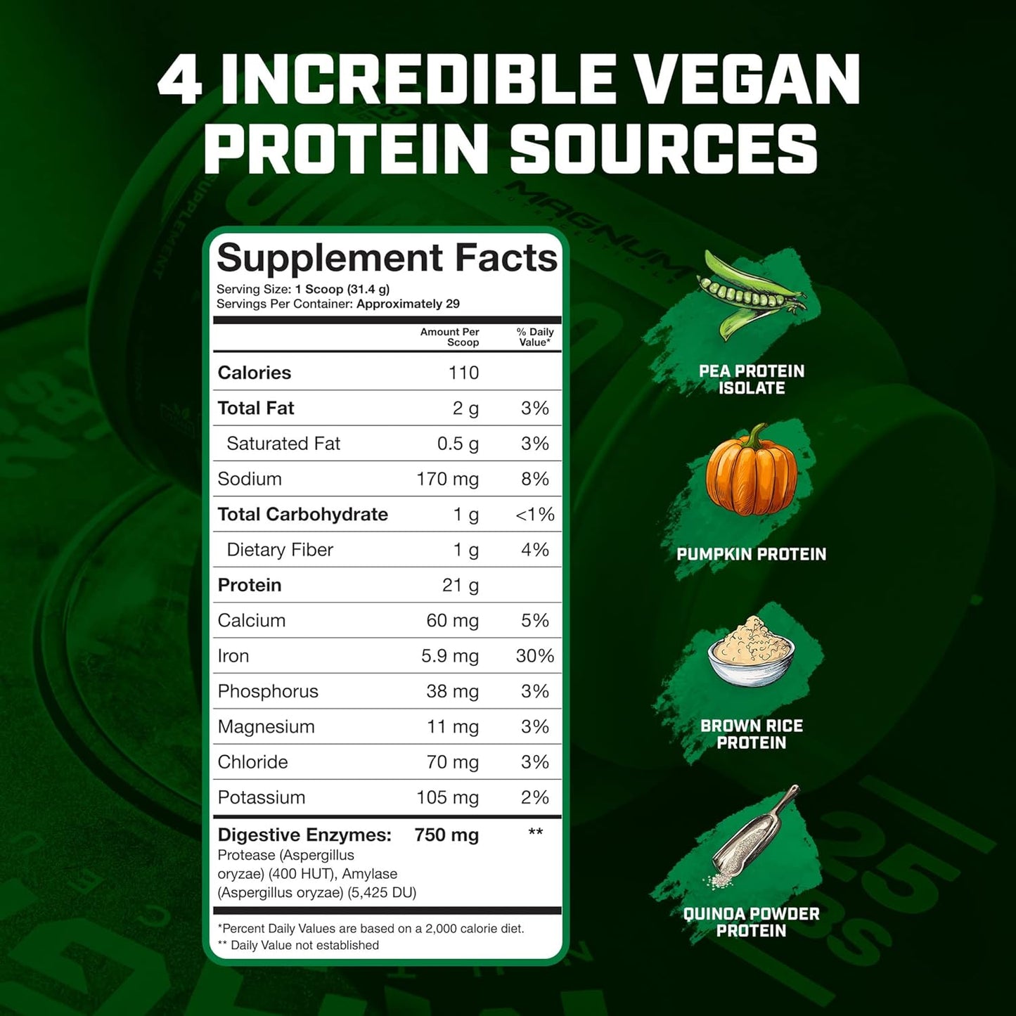 Premium Chocolate Vegan Protein Powder Isolate for Muscle Growth & Recovery - 2lb by Magnum Nutraceuticals