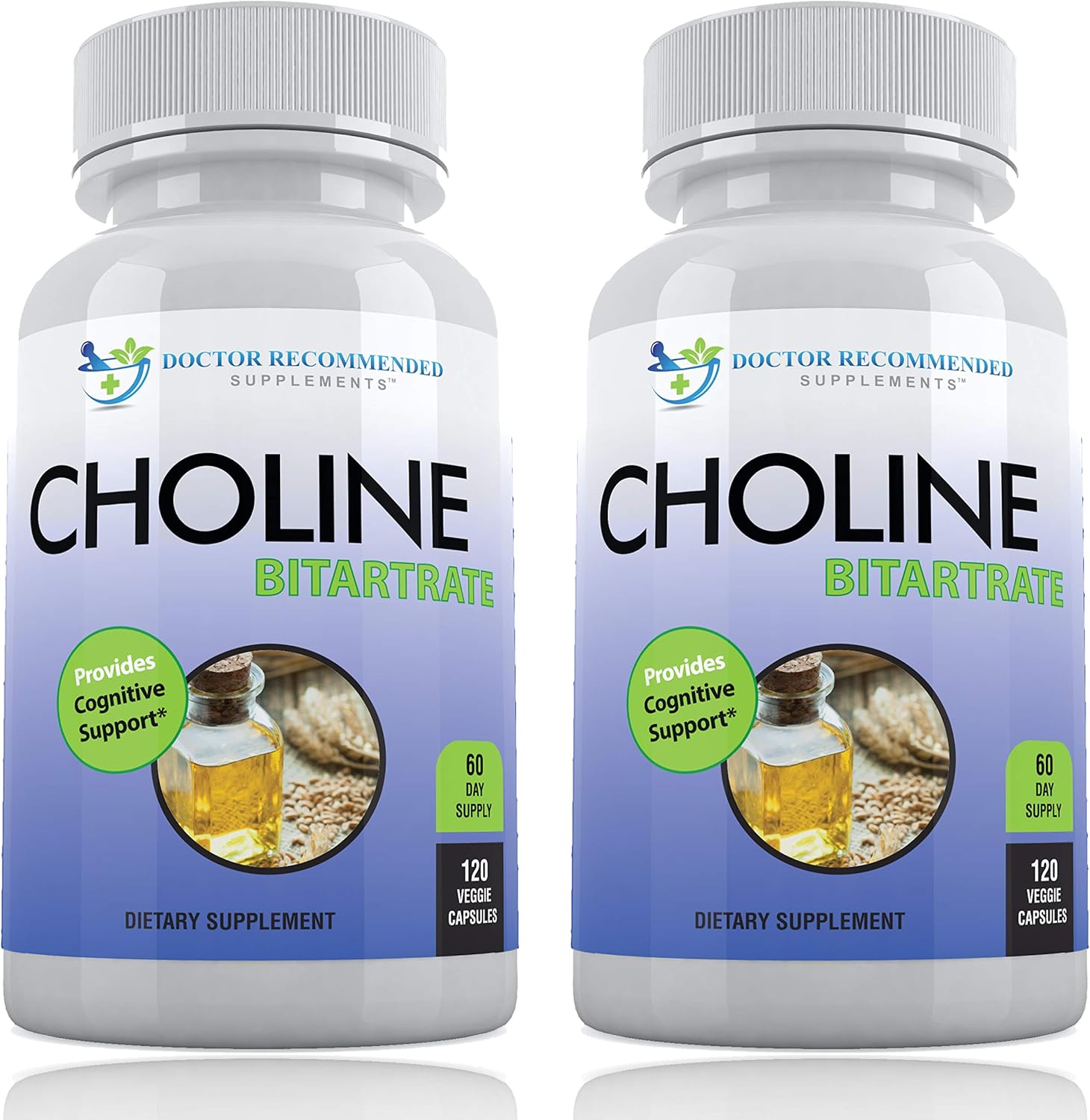 Premium Choline Supplement 500mg - 120 Veggie Capsules for Cognitive Health - Doctor Recommended - 2 Pack