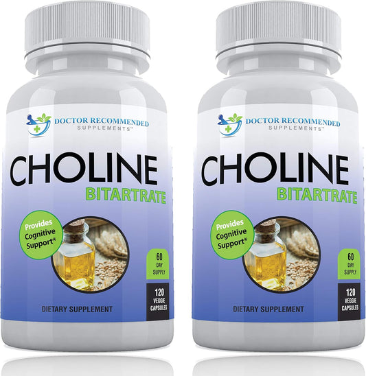 Premium Choline Supplement 500mg - 120 Veggie Capsules for Cognitive Health - Doctor Recommended - 2 Pack