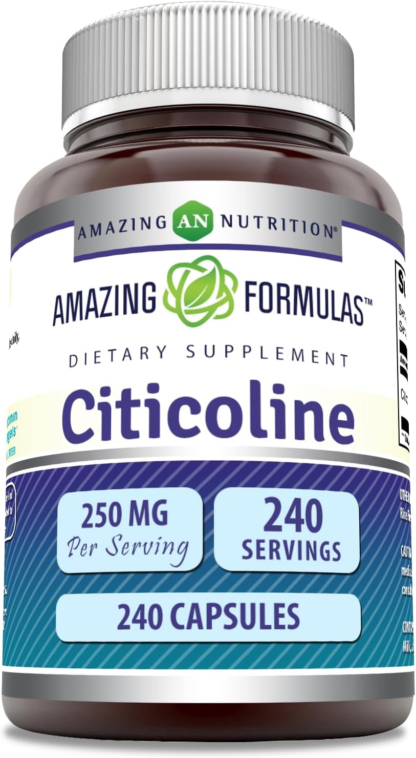 Premium Citicoline 250mg Capsules Supplement | Non-GMO & Gluten Free | Made in USA | 240 Count by Amazing Nutrition