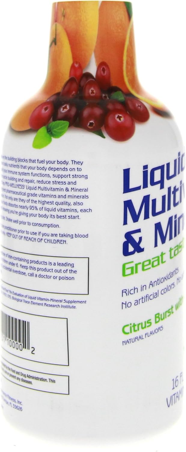 Premium Citrus Burst Liquid Multi-Vitamin and Mineral Supplement for Optimal Wellness, 16 oz - High Performance Formula