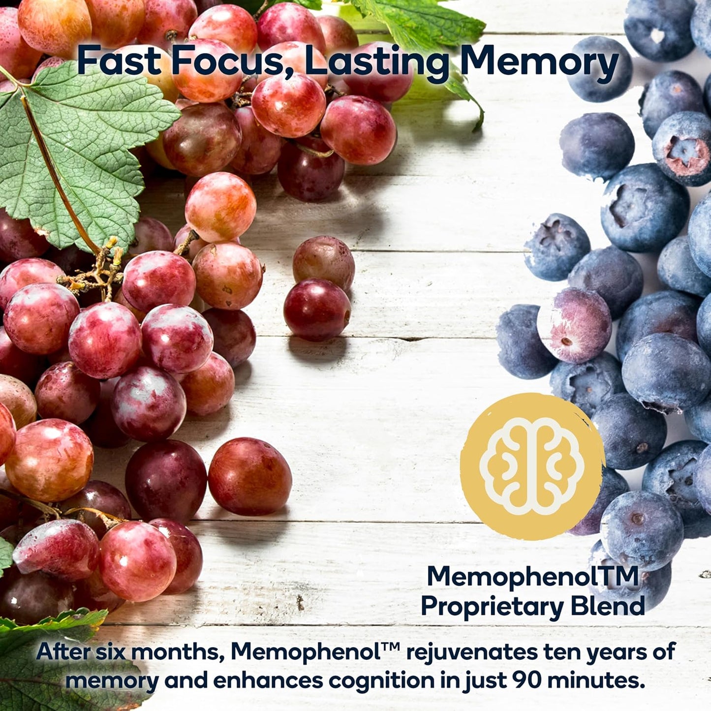 Premium Cognitive Enhancement Supplement with Natural Nootropics - Memophenol, Bacopa, & DMAE - 60 Veggie Capsules - Boost Focus and Memory