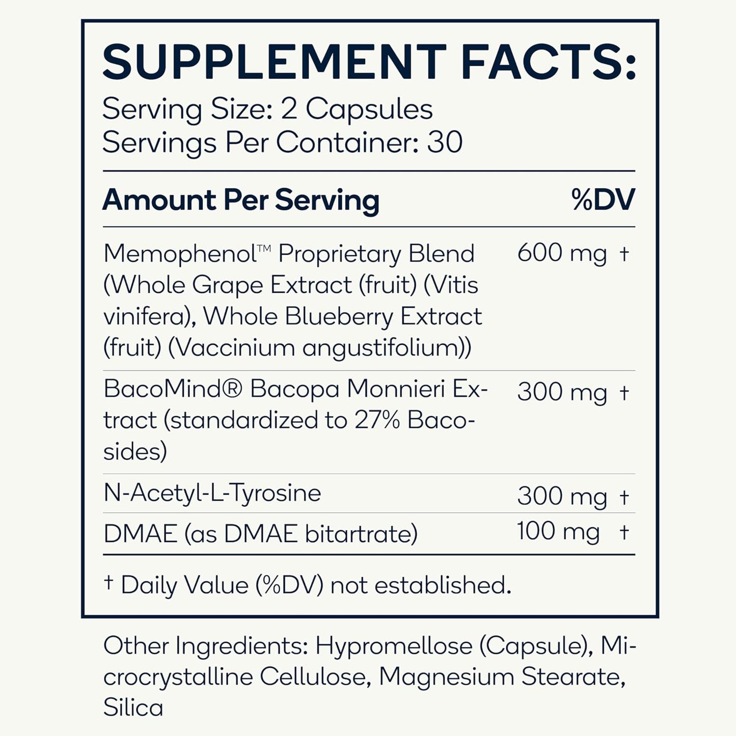 Premium Cognitive Enhancement Supplement with Natural Nootropics - Memophenol, Bacopa, & DMAE - 60 Veggie Capsules - Boost Focus and Memory