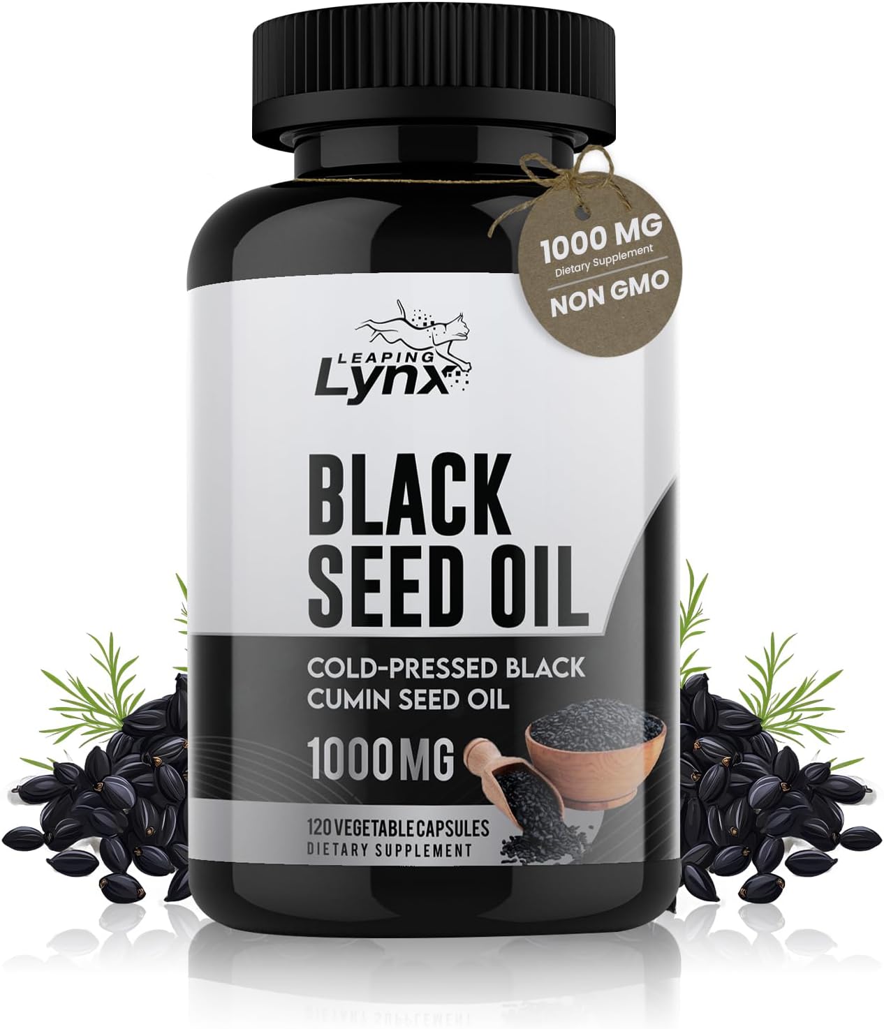 Premium Cold-Pressed Black Seed Oil Capsules - 1000mg with High Thymoquinone, 120 Capsules - Omega-6 & Omega-9 for Immune & Brain Support