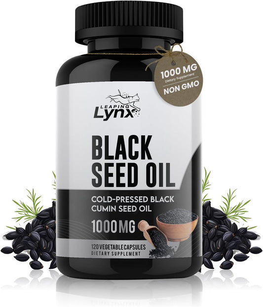 Premium Cold-Pressed Black Seed Oil Capsules - 1000mg with High Thymoquinone, 120 Capsules - Omega-6 & Omega-9 for Immune & Brain Support