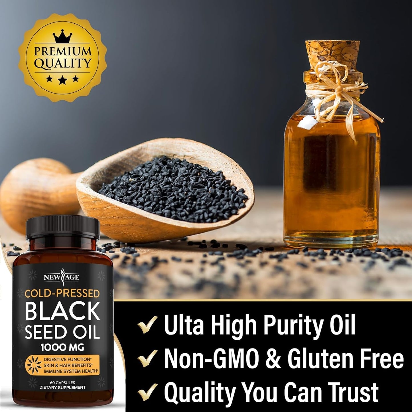 Premium Cold-Pressed Black Seed Oil Capsules - Non-GMO & Vegetarian - 120 Softgels - Pure Nigella Sativa Oil from Black Cumin Seeds
