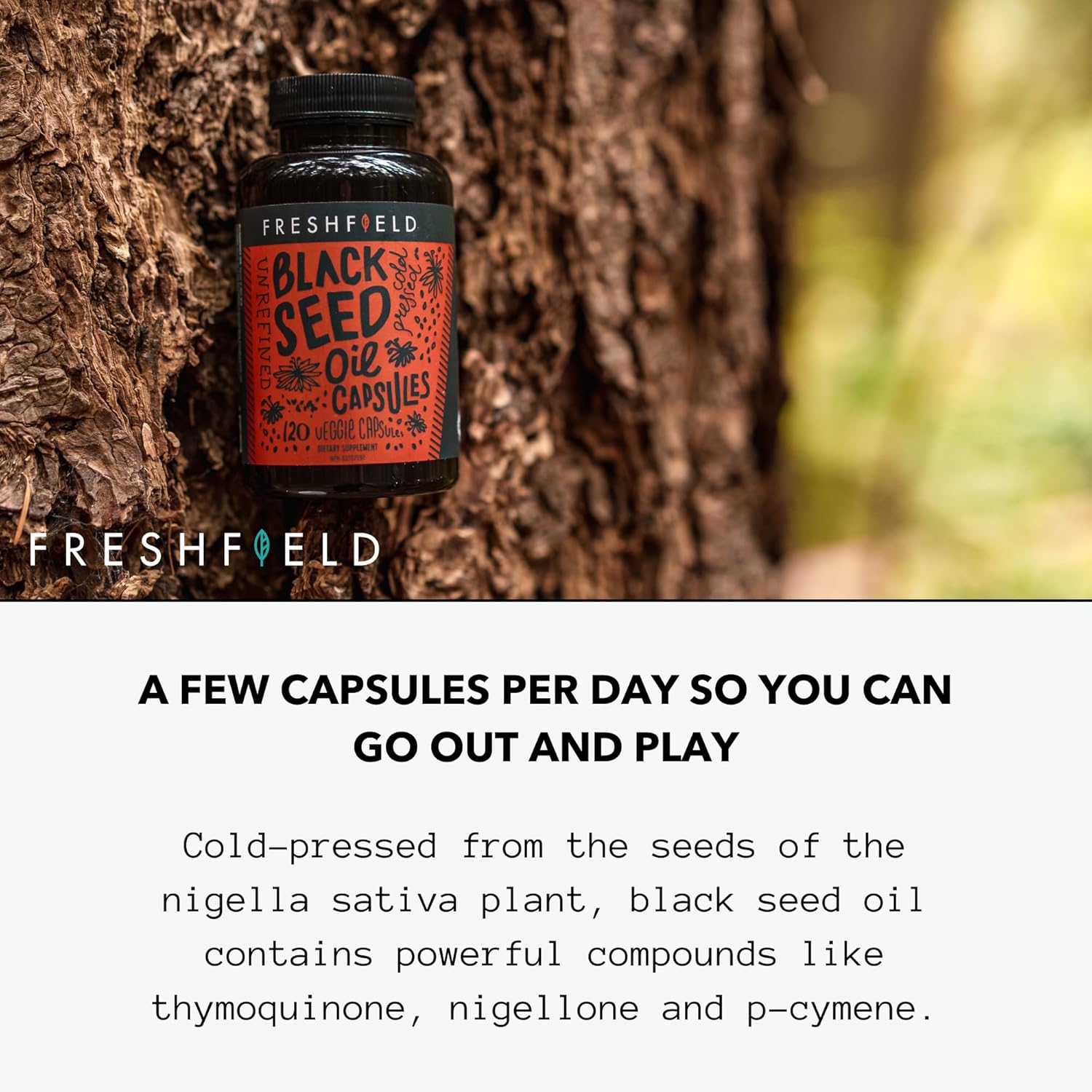 Premium Cold Pressed Black Seed Oil Capsules with Ultra Strength Thymoquinone | 100% Natural and Vegan | Freshfield Naturals (120 ct)