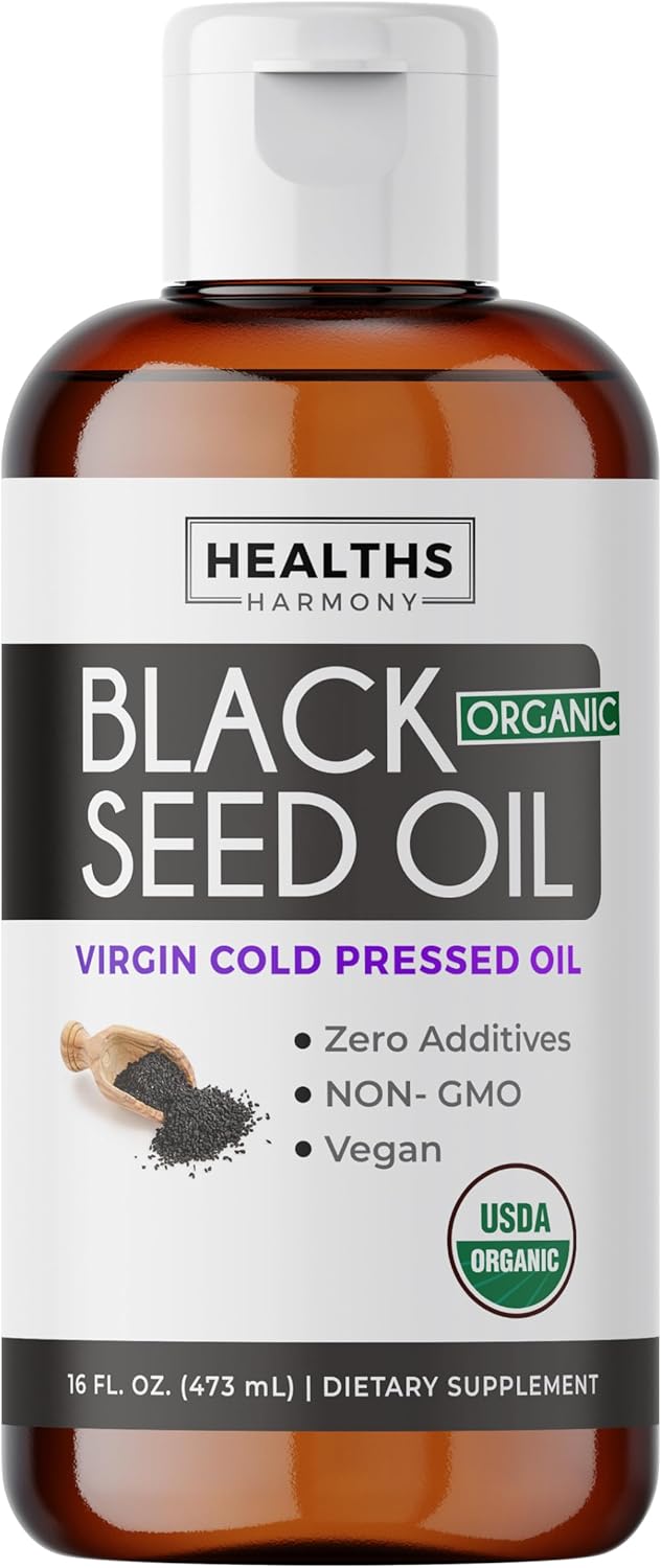 Premium Cold-Pressed Black Seed Oil Liquid & Capsule Combo - 2 Month Supply - Non-GMO Nigella Sativa Oil - Healths Harmony