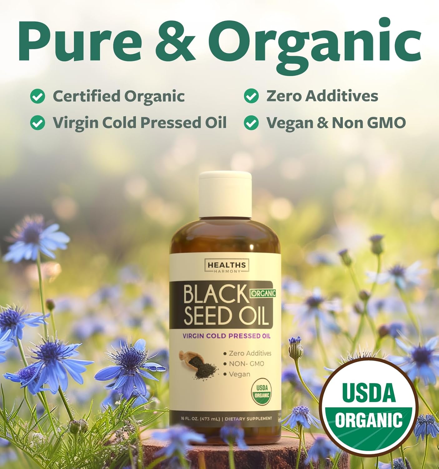 Premium Cold-Pressed Black Seed Oil Liquid & Capsule Combo - 2 Month Supply - Non-GMO Nigella Sativa Oil - Healths Harmony