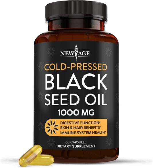Premium Cold-Pressed Black Seed Oil Softgel Capsules - Non-GMO & Vegetarian (60 Softgels) of Nigella Sativa
