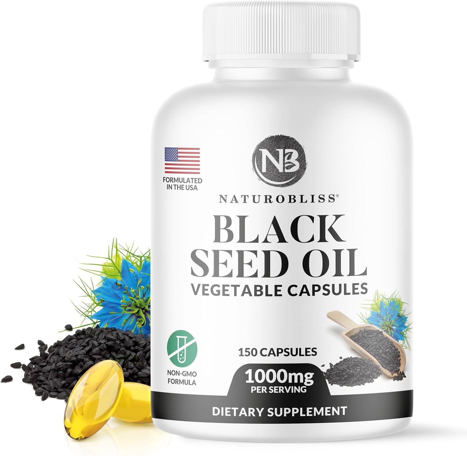 Premium Cold-Pressed Black Seed Oil Softgels - Skin Health Support - Non-GMO & Vegan - 1000mg Per Serving - 75 Servings