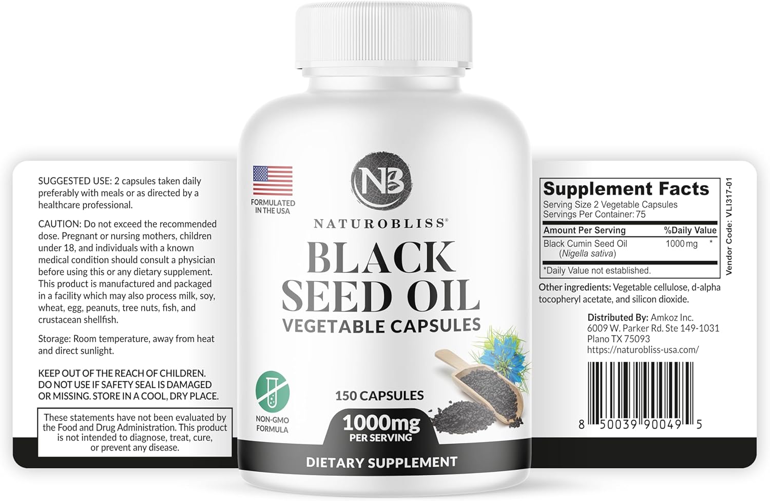 Premium Cold-Pressed Black Seed Oil Softgels - Skin Health Support - Non-GMO & Vegan - 1000mg Per Serving - 75 Servings