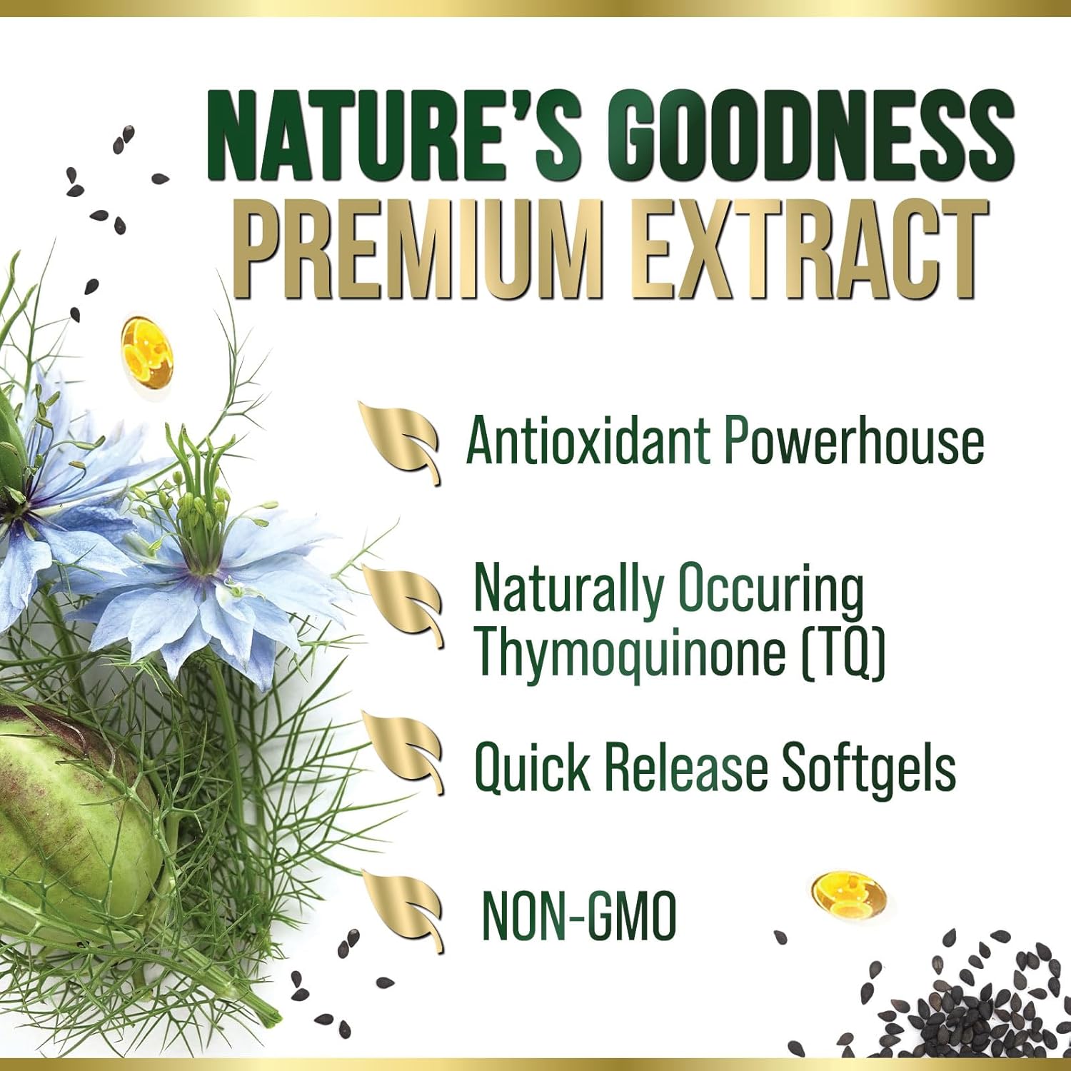 Premium Cold Pressed Black Seed Oil Softgels 1000mg - Pure Nigella Sativa Black Cumin Seed Oil for Skin & Immune Support - Non-GMO Antioxidant Supplement - 60 Softgels