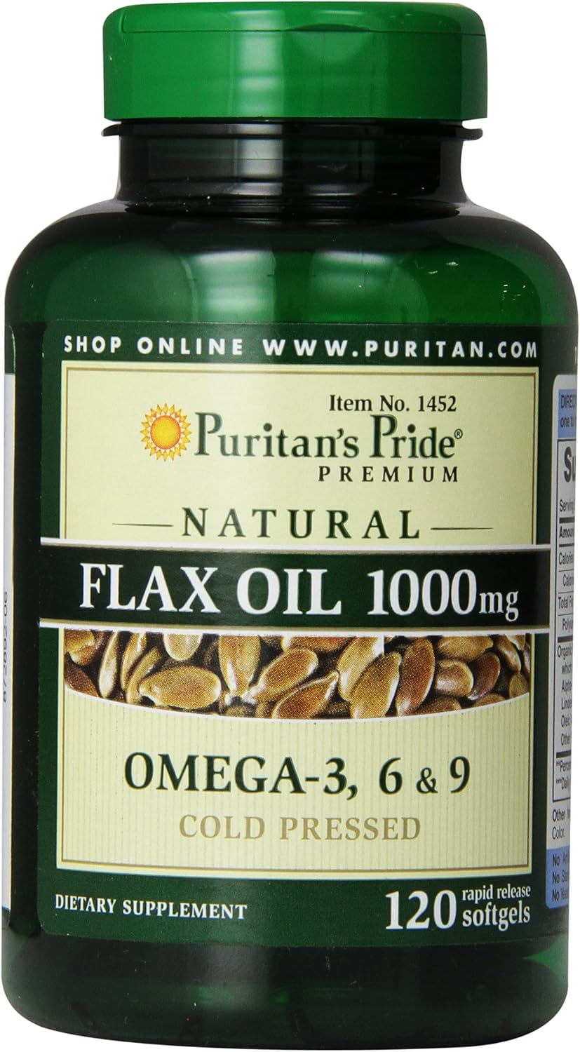 Premium Cold Pressed Flax Oil Softgels with Omega-3, 6 & 9 - 1000 mg, 120 Count