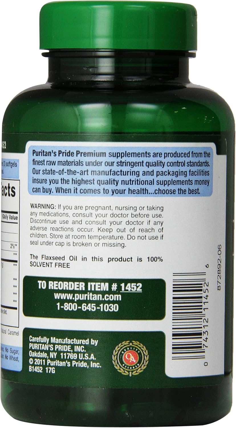 Premium Cold Pressed Flax Oil Softgels with Omega-3, 6 & 9 - 1000 mg, 120 Count