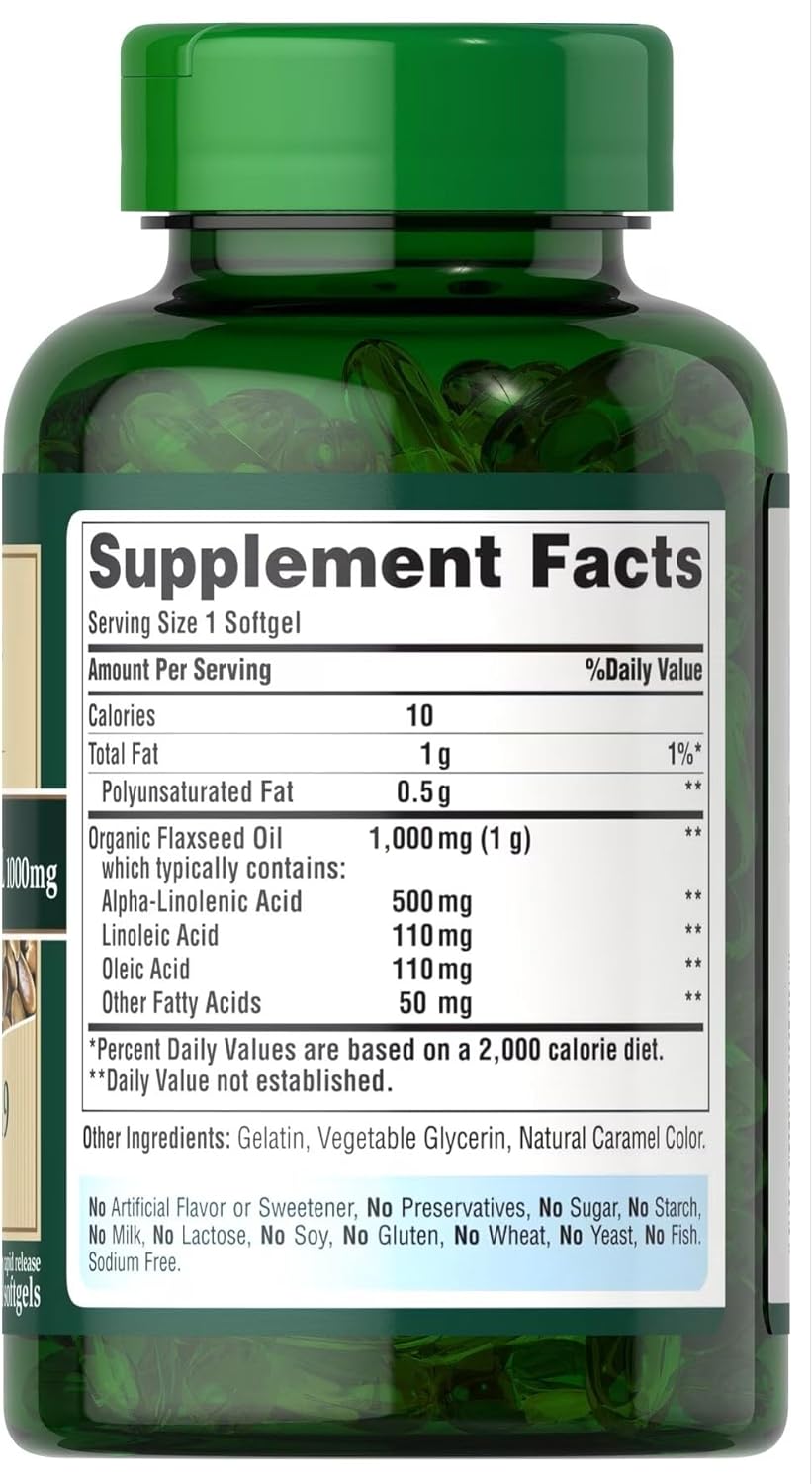 Premium Cold Pressed Flax Oil Softgels with Omega-3, 6 & 9 - 1000 mg, 120 Count
