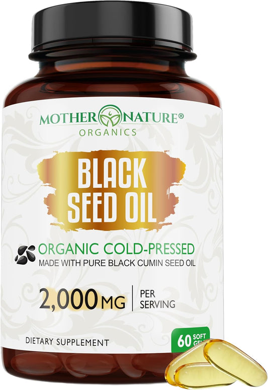 Premium Cold Pressed Organic Turkish Black Seed Oil Capsules - High TQ, Non-GMO, Immune Support & Digestive Health - 60ct