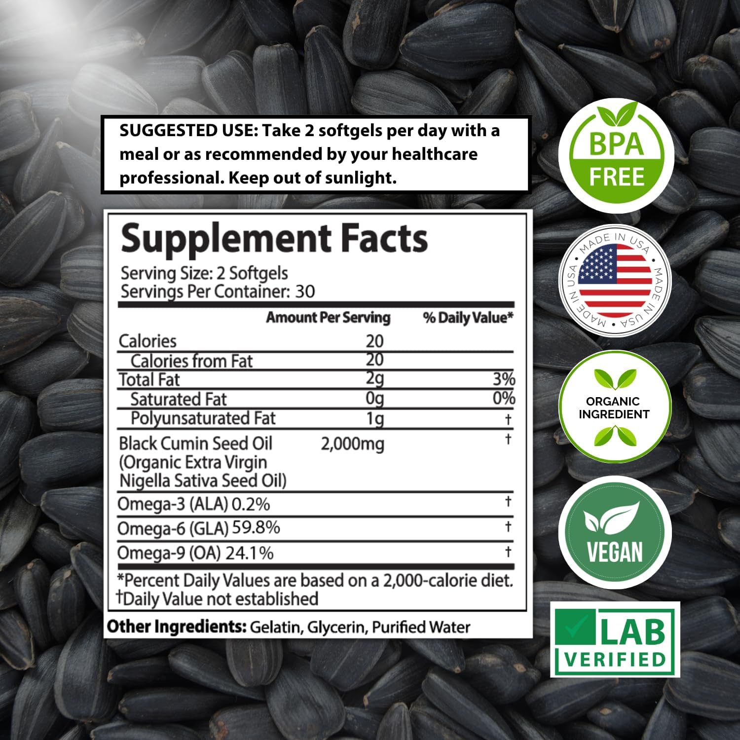 Premium Cold Pressed Organic Turkish Black Seed Oil Capsules - High TQ, Non-GMO, Immune Support & Digestive Health - 60ct