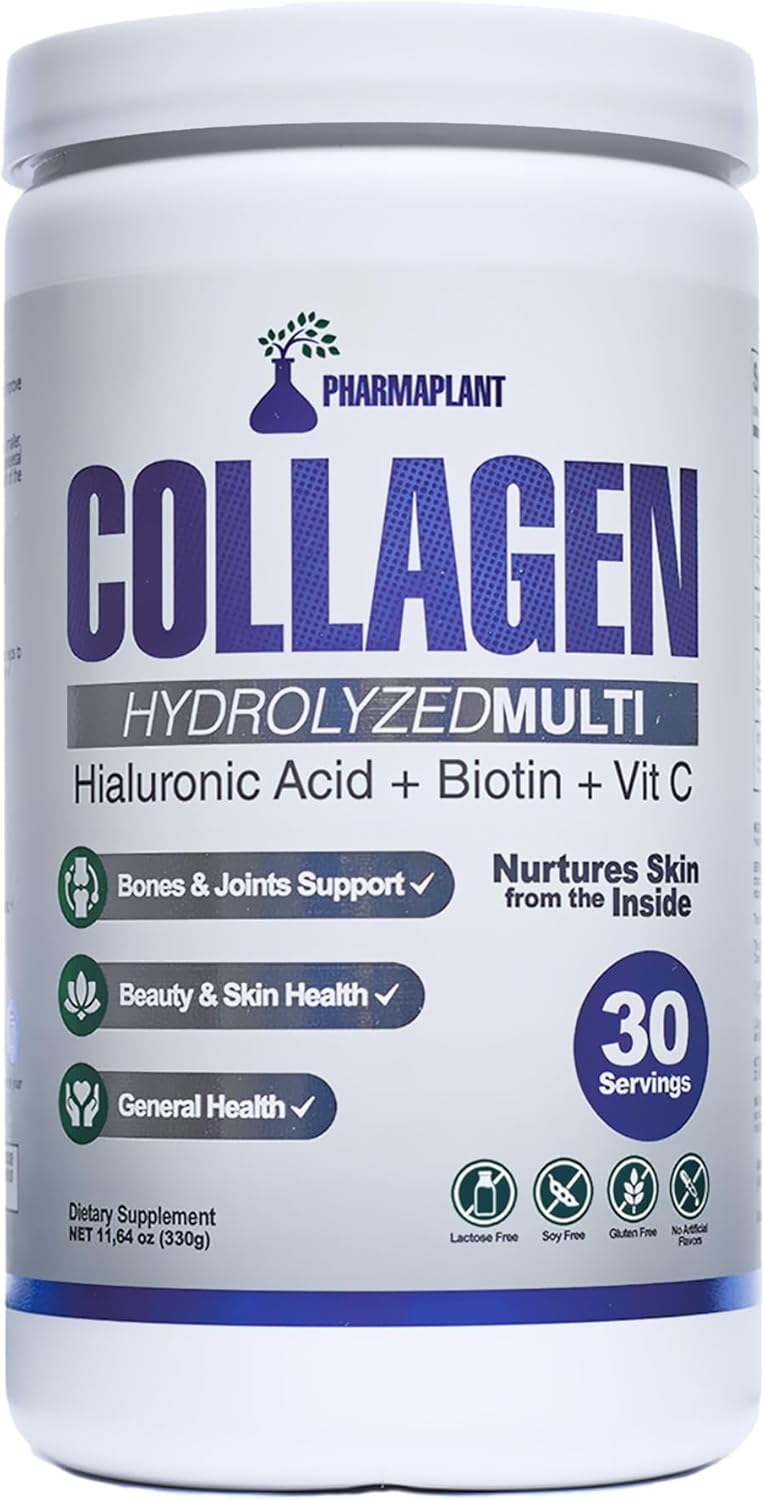 Premium Collagen Hydrolyzed Multi Powder with Hyaluronic Acid, Biotin, and Vitamin C - Skin, Hair, Nails, Joint Health - Grass-Fed, GMO-Free - Keto Friendly - 330g