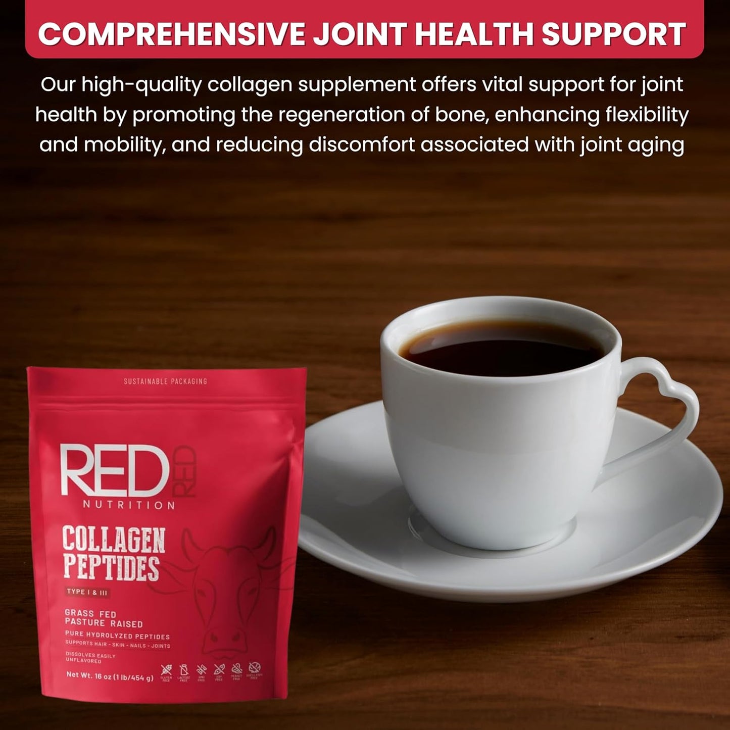 Premium Collagen Peptides Powder for Women - Hydrolyzed for Better Absorption - Supports Hair Growth, Skin Elasticity, Nail Strength, and Joint Health - Beauty and Wellness Supplement by REDRED Nutrition