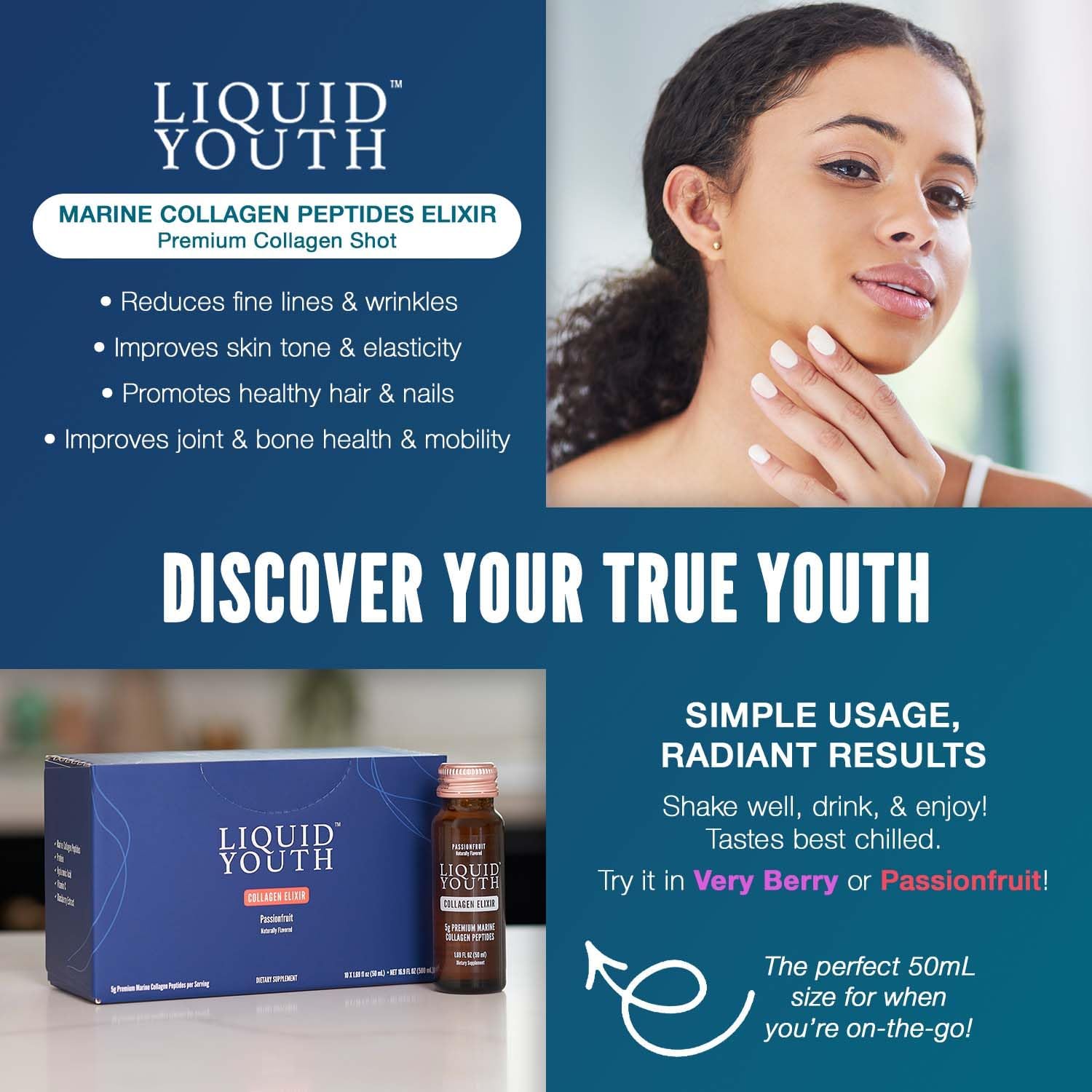 Premium Collagen Peptides Powder & Passion Fruit Liquid Shots - Grass-fed Bovine & Marine Type I & III Collagen for Hair, Skin, Nails, Bones, Joints - Men & Women - 40 Servings