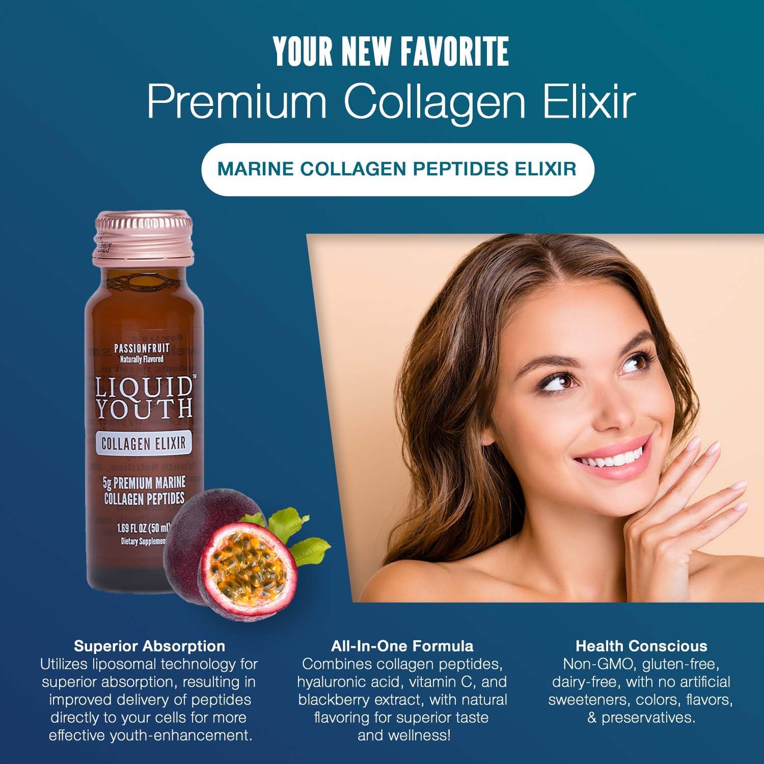 Premium Collagen Peptides Powder & Passion Fruit Liquid Shots - Grass-fed Bovine & Marine Type I & III Collagen for Hair, Skin, Nails, Bones, Joints - Men & Women - 40 Servings