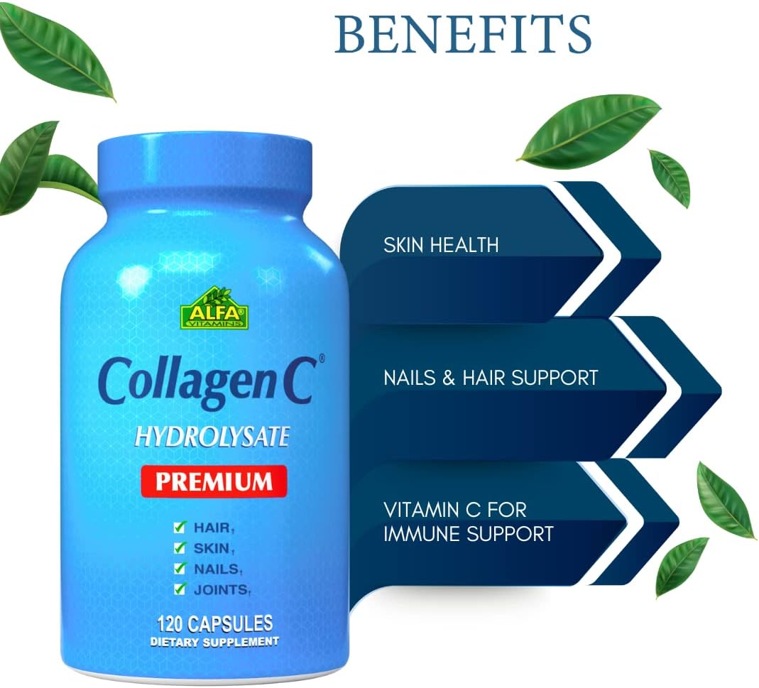 Premium CollagenC with Vitamin C - Nutritional Supplement for Skin, Nails, Hair - Supports Bone & Muscle Health - 120 Capsules - BoostGo Australia